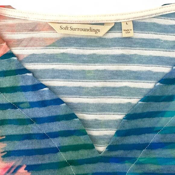 Soft Surroundings Banded Tunic Top L Multi Colored Tropical Print 3/4 Sleeve - Picture 7 of 11